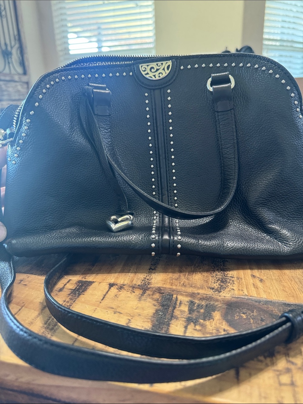 Brighton Black Studded Dome Satchel with Silver Accents